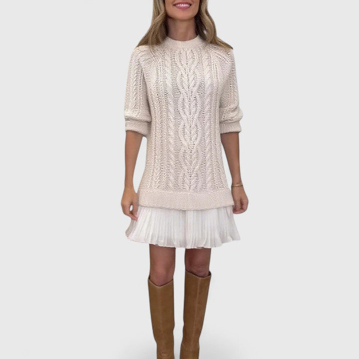 Marnie Ashford | Cable Knit Sweater Dress With Pleated Hem