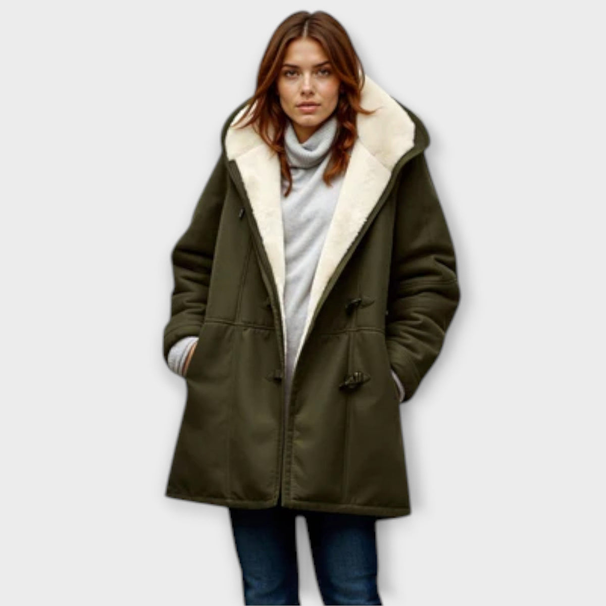 Women's Faux Fur-Lined Tailored Winter Coat - Green