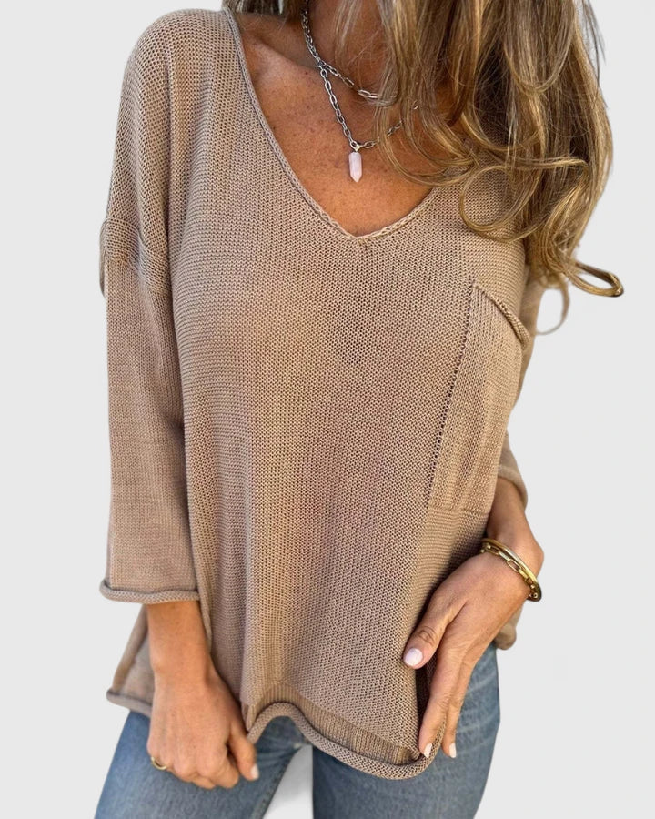Bridget Fairfax | Green Knit V-Neck Sweater With Pocket