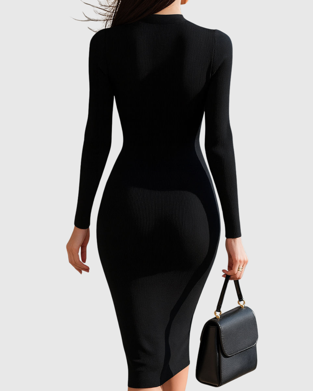 Hazel Pennington | Ribbed Knit Midi Dress With Zip Front