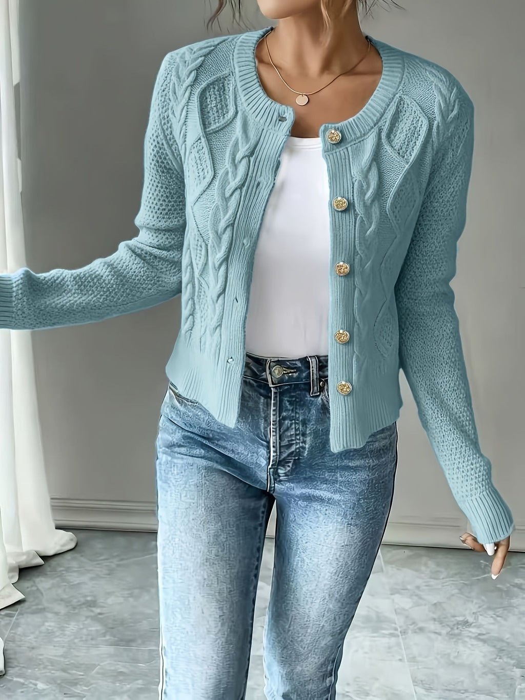 Rosalind Chapman | Navy Cable-Knit Button Cardigan