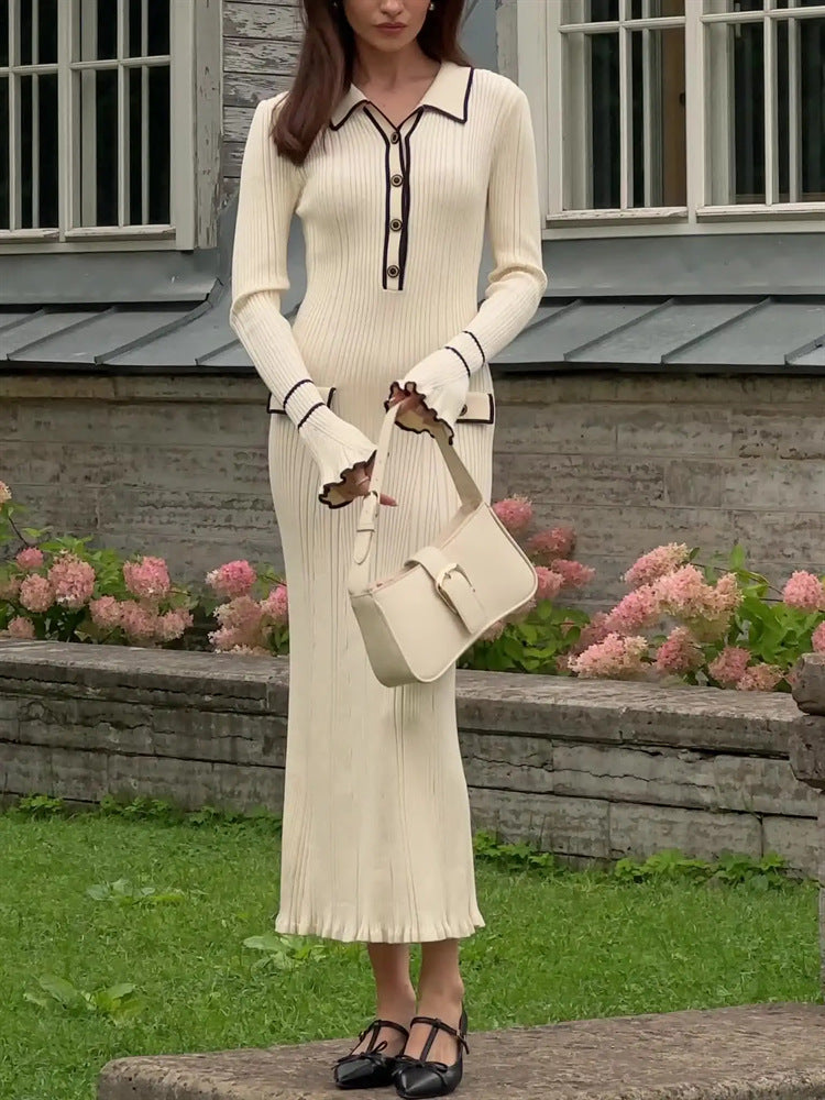 Beatrice Edwards | Ribbed Knit Collared Midi Dress