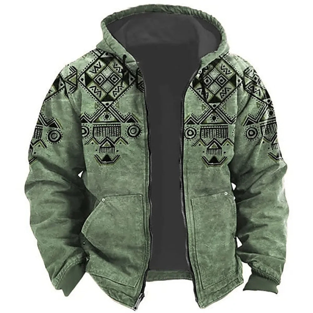 Arthur Turner | Aztec Print Hooded Mens Jacket with Zip Closure