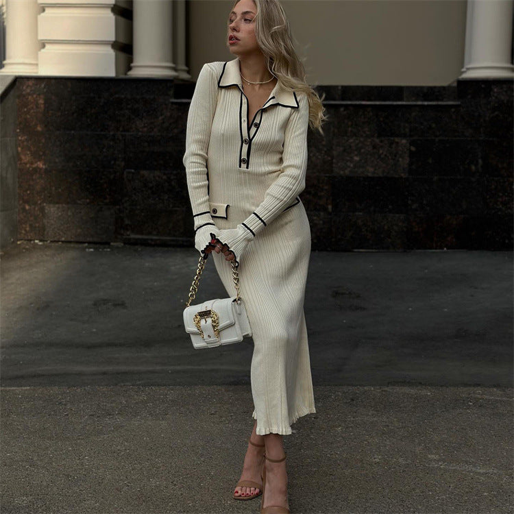 Beatrice Edwards | Ribbed Knit Collared Midi Dress