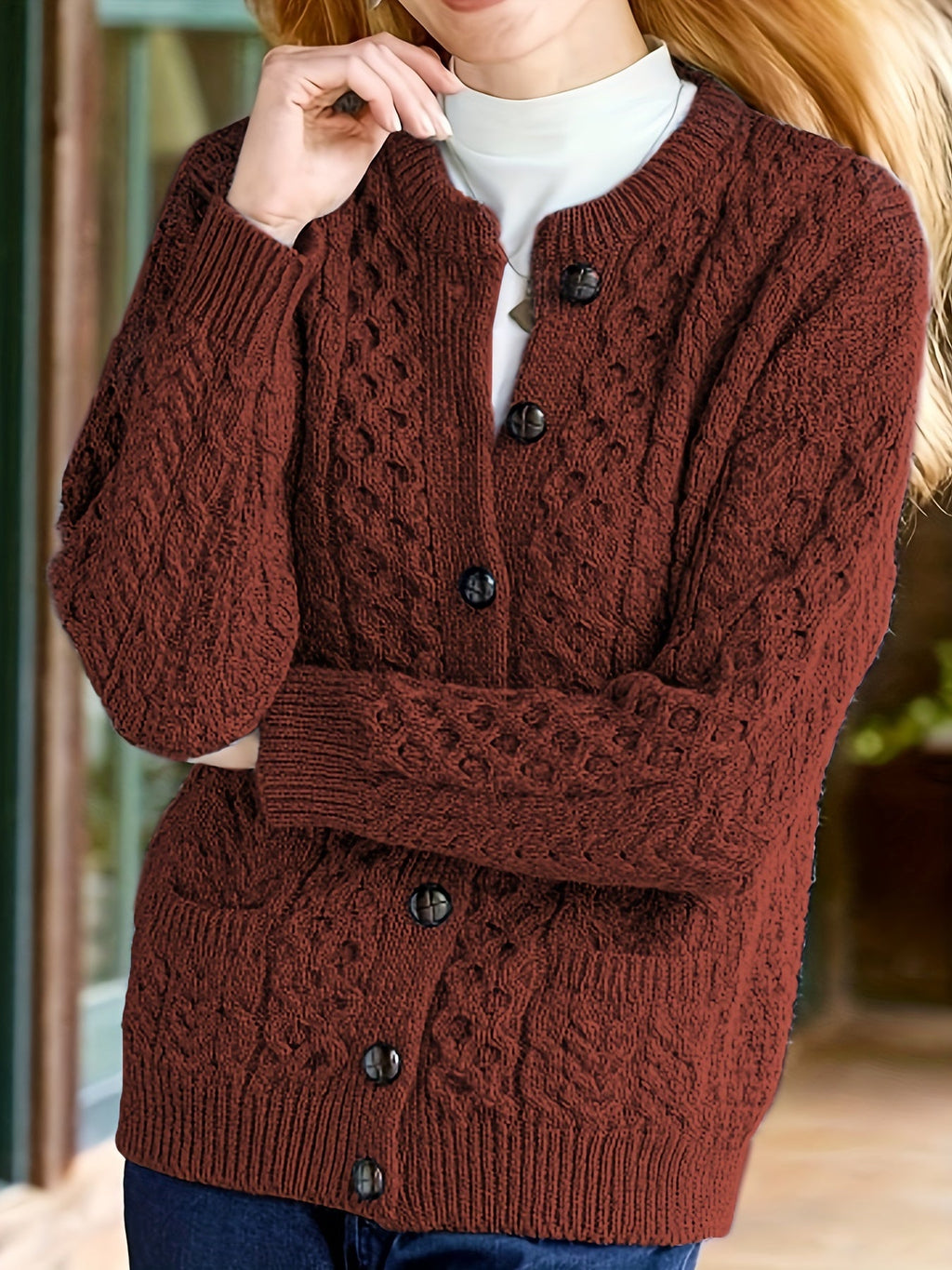 Annabel Winterbourne | Textured Button-Front Cardigan