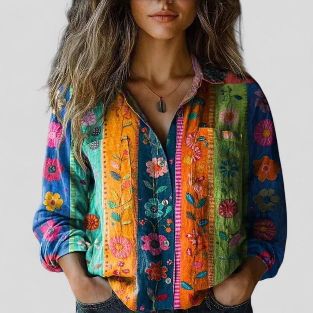 Constance Marlowe | Colour-Block Floral Patchwork Blouse