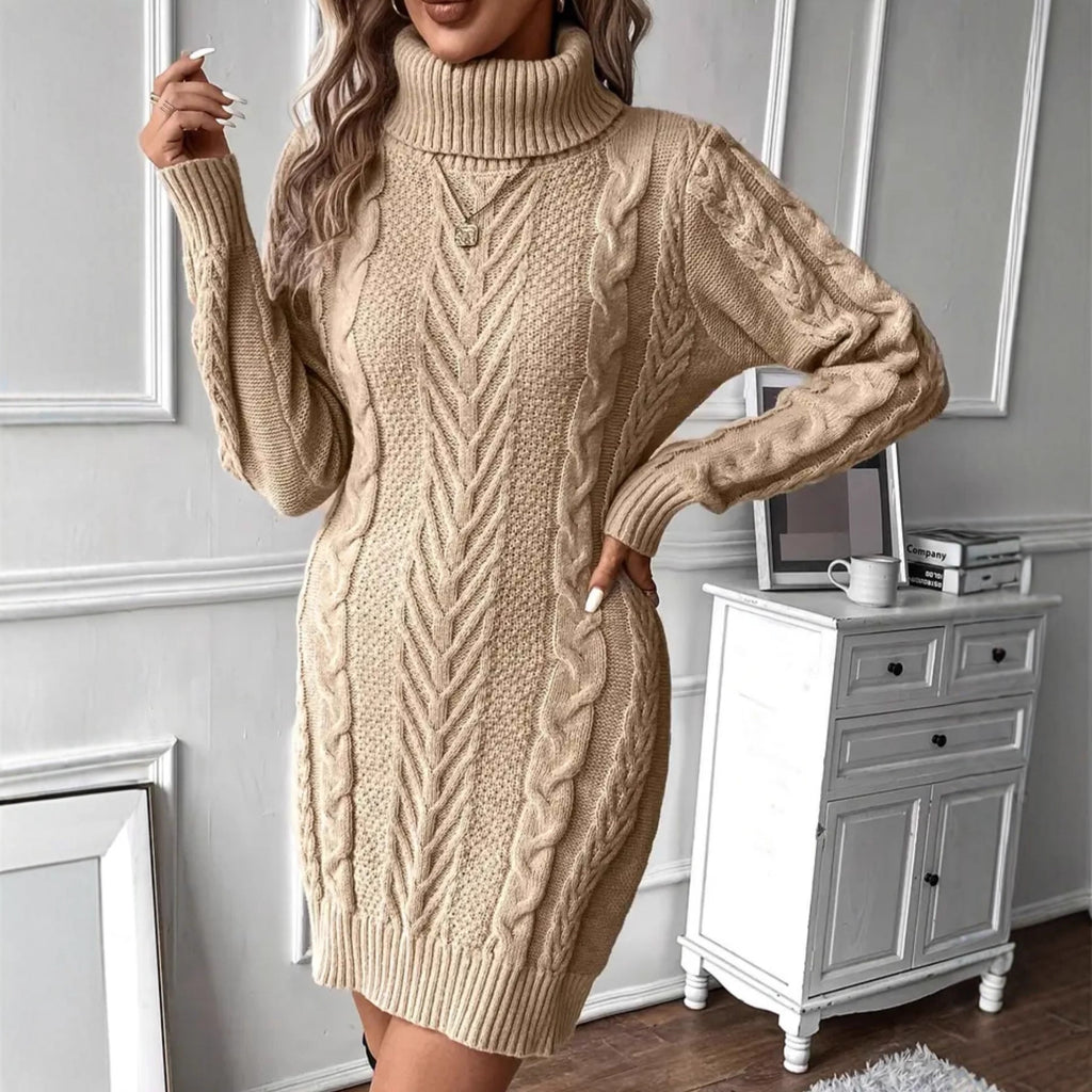 Charlotte Edwards | Cable Knit Turtleneck Sweater Dress