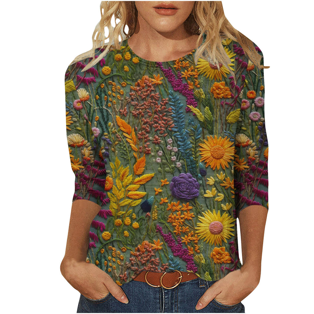 Marigold Sedgwick | Floral 3D Print Round Neck Top