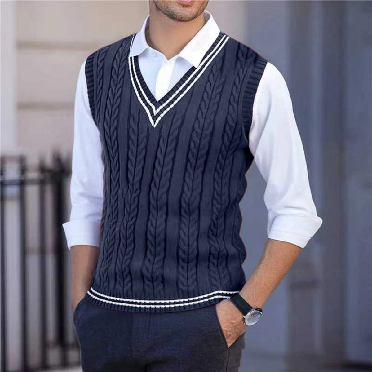 Theodore Sherbourne | V-Neck Cabled Knit Sweater Vest