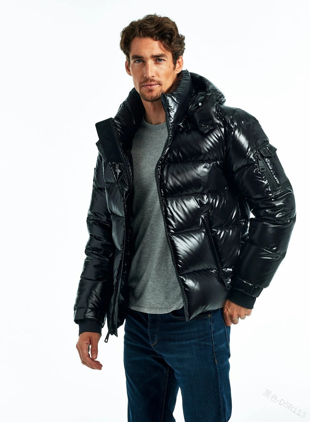 George Ashbourne | Shiny Black Mens Jacket With Hood