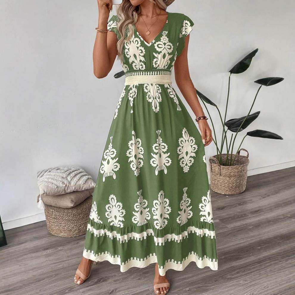 Amelia Winstone | Printed V-Neck Maxi Dress With Waist Tie