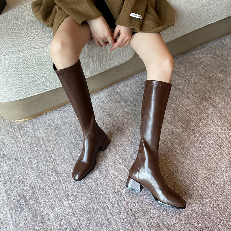 Millicent Faulkner | Knee-High Leather Boots with Block Heel