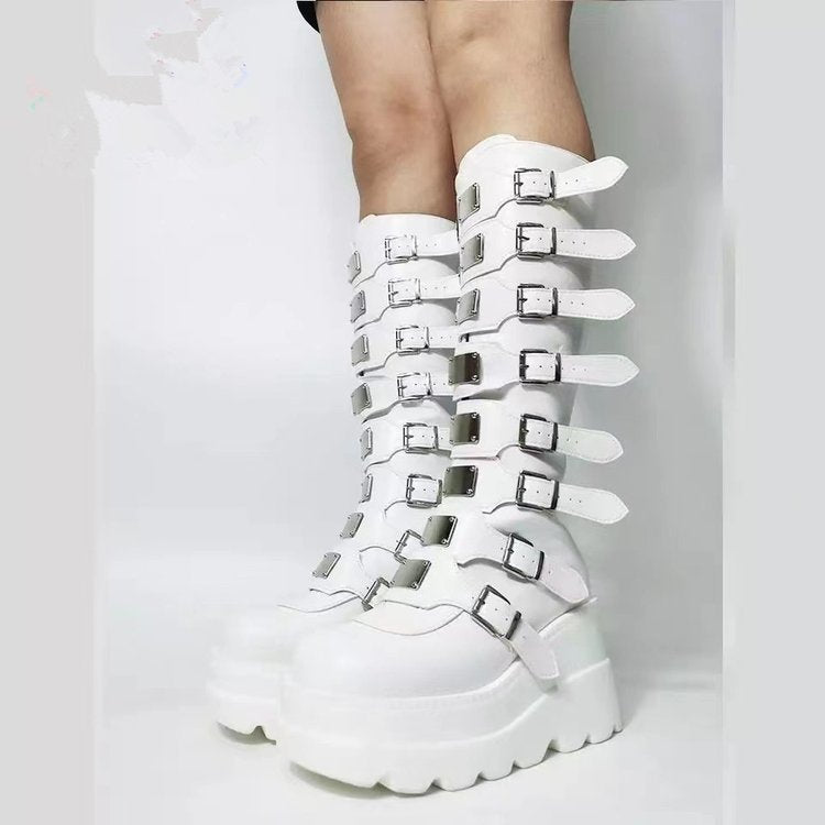 Millicent Barrow | Buckle Platform Knee-High Boots