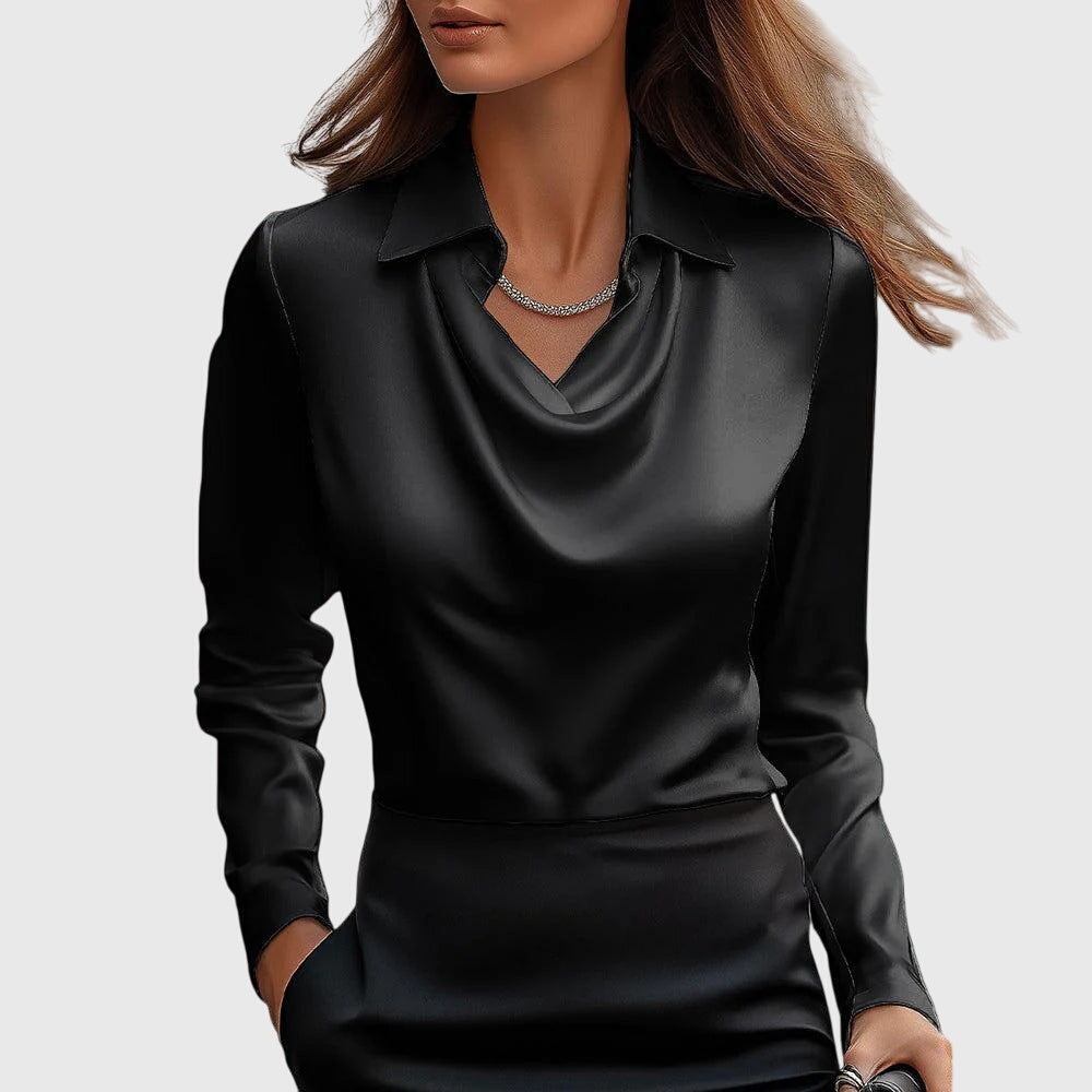 Cordelia Marchbank | Satin Cowl Neck Blouse With Collar