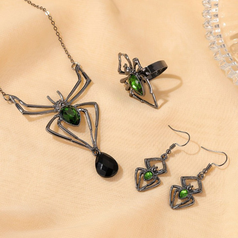 Freya Whitlock | Gothic Spider Necklace With Emerald Stone Detail