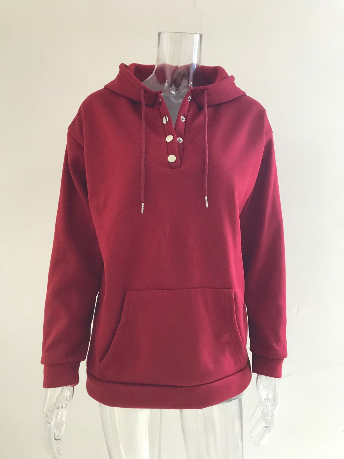 Hattie Marsh | Blue Hooded Button Drawstring Sweatshirt For Women