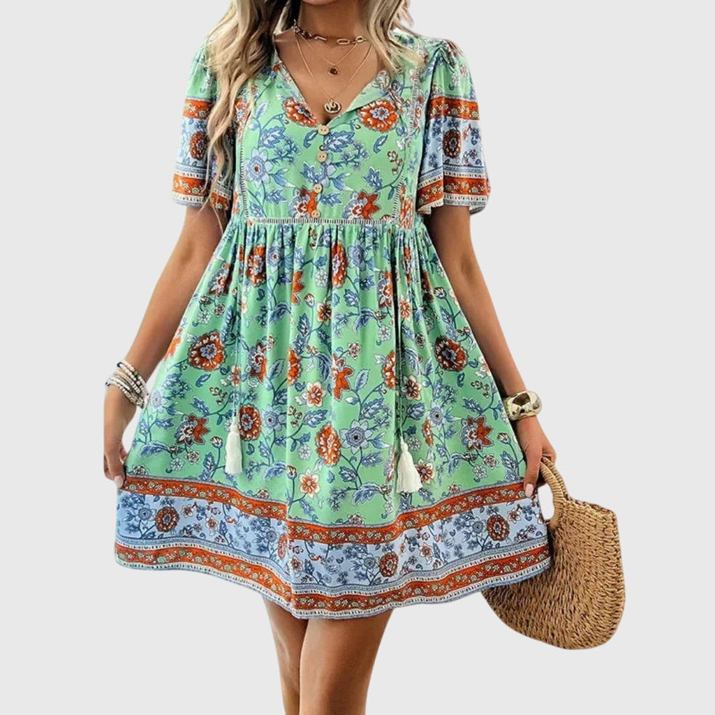 Margot Delacroix | Floral Summer Dress With Tie Neck Detail
