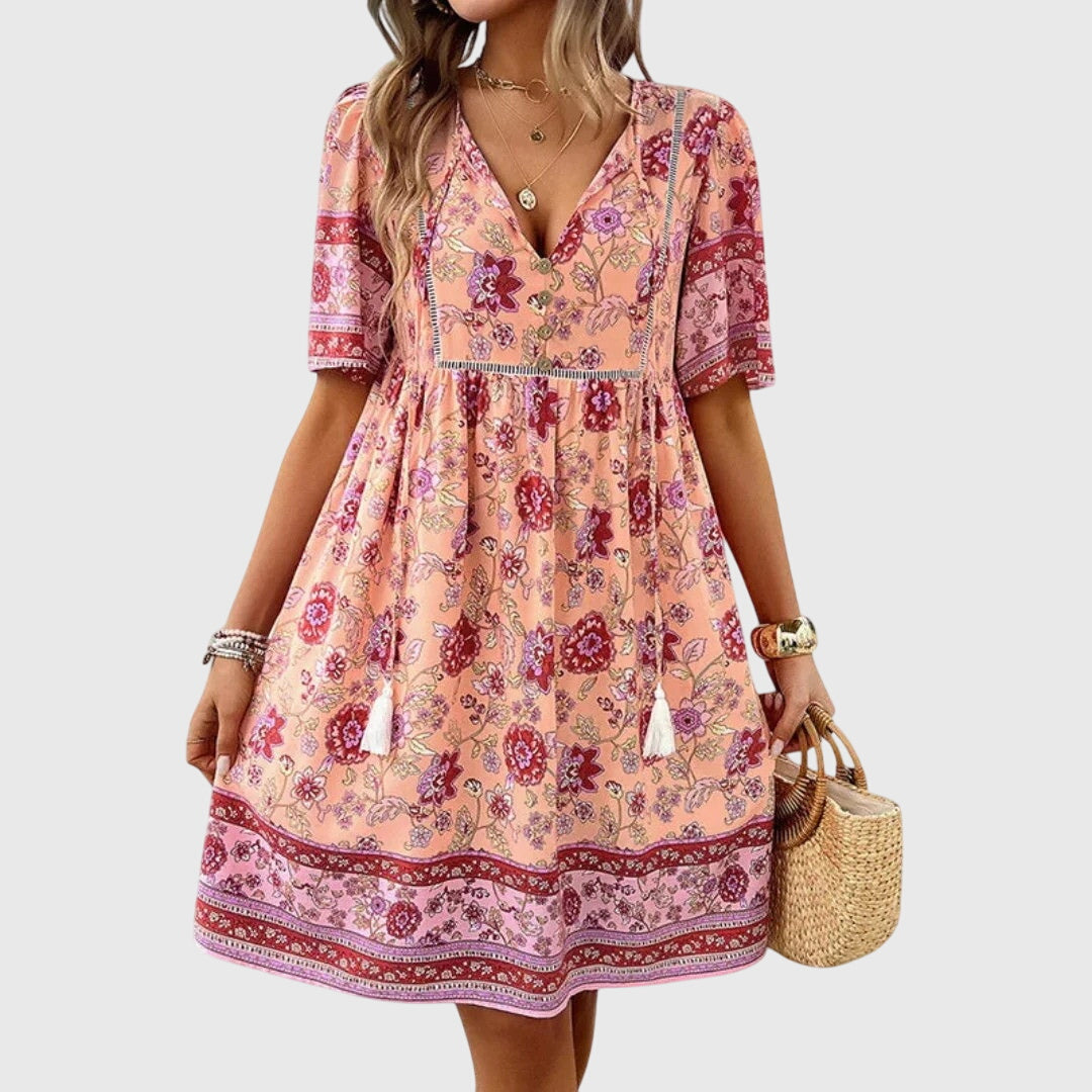 Margot Delacroix | Floral Summer Dress With Tie Neck Detail