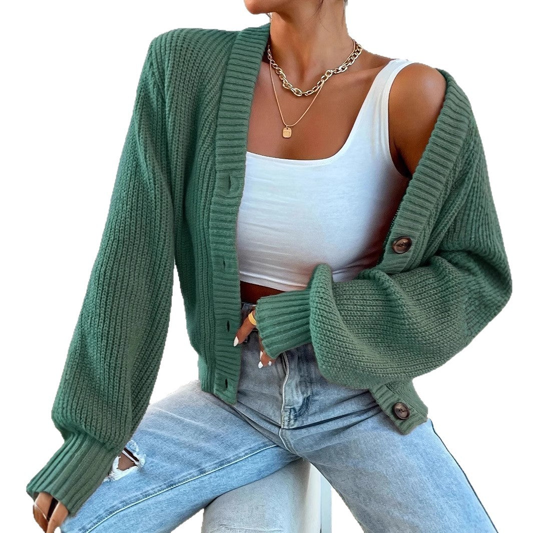 Edith Hargreaves | Green Ribbed Knit Button-Front Cardigan
