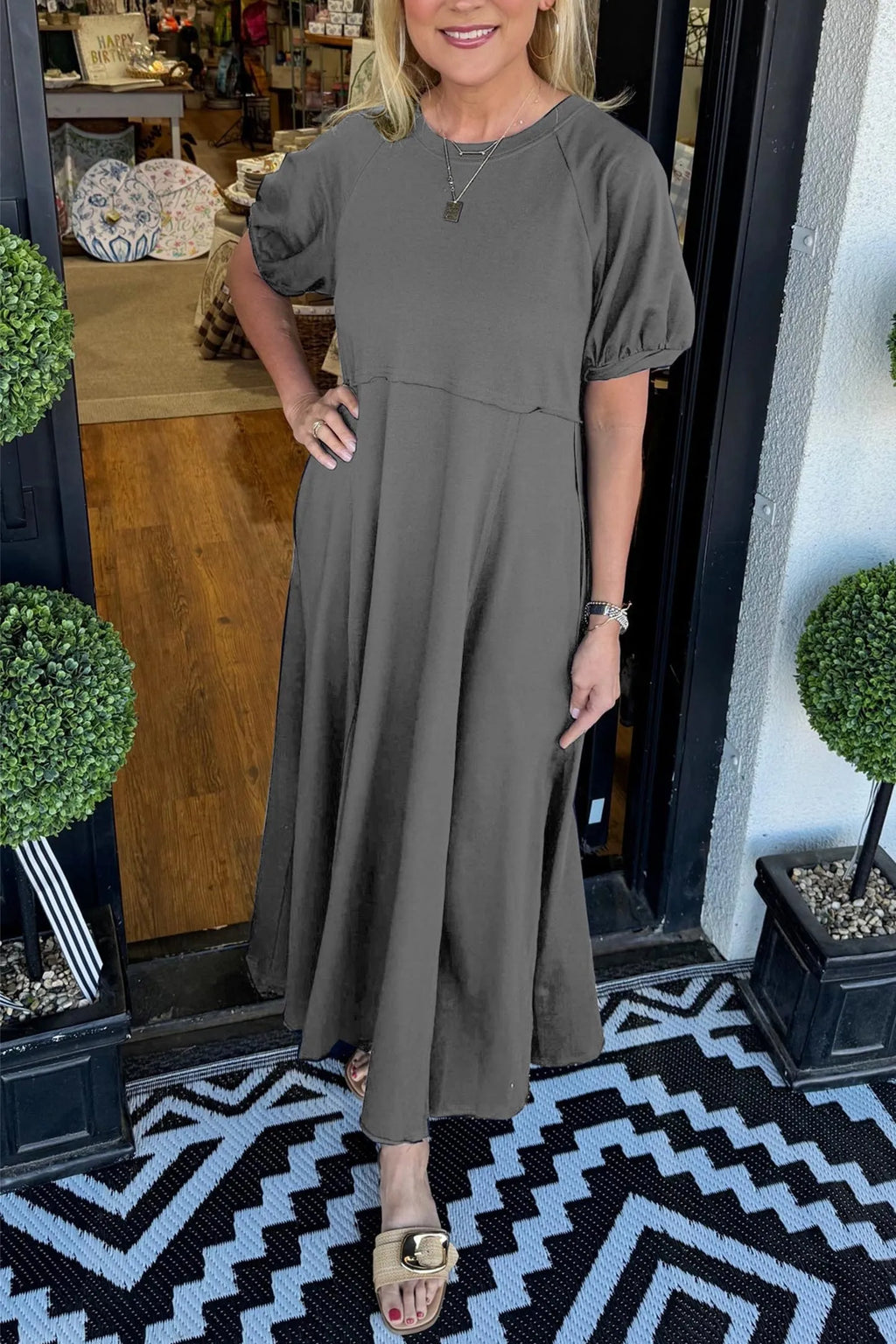 Nina Hargreaves | Puff Sleeve Maxi Dress in Navy
