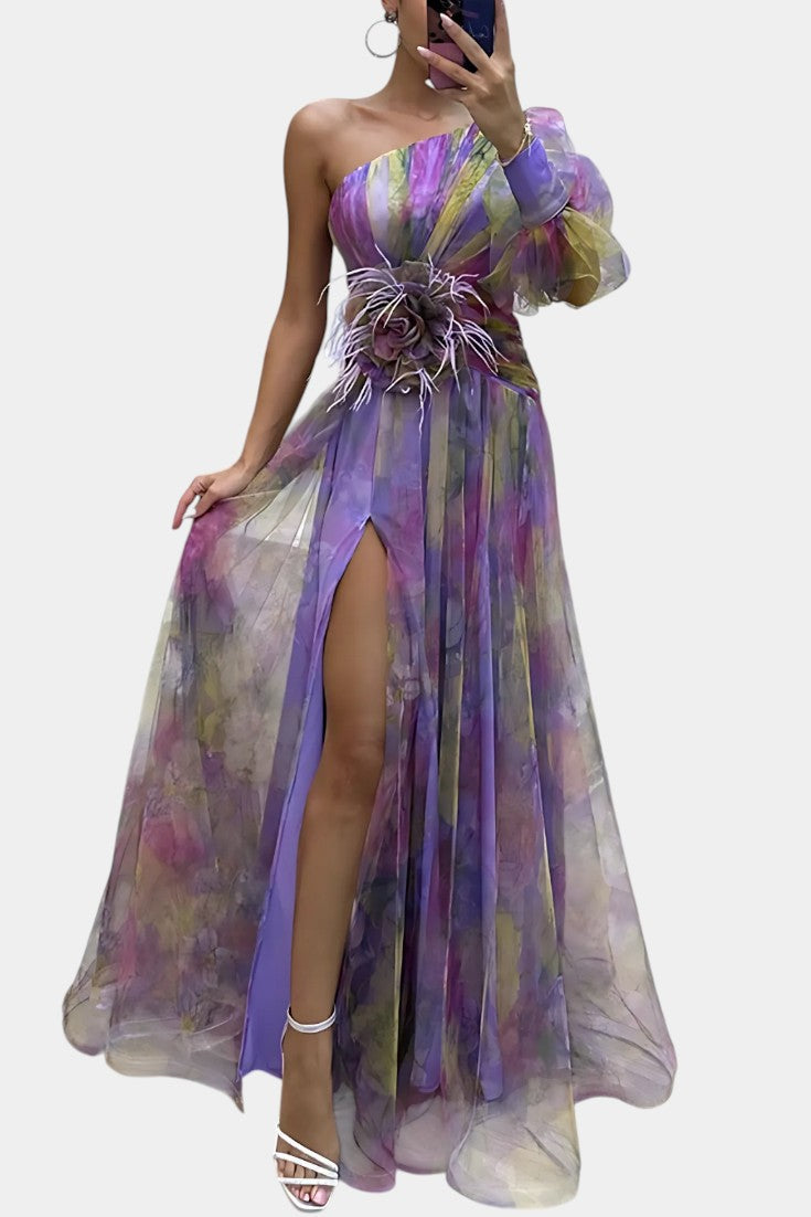 Isadora Blackwood | One-Shoulder Maxi Dress With Floral Appliqué