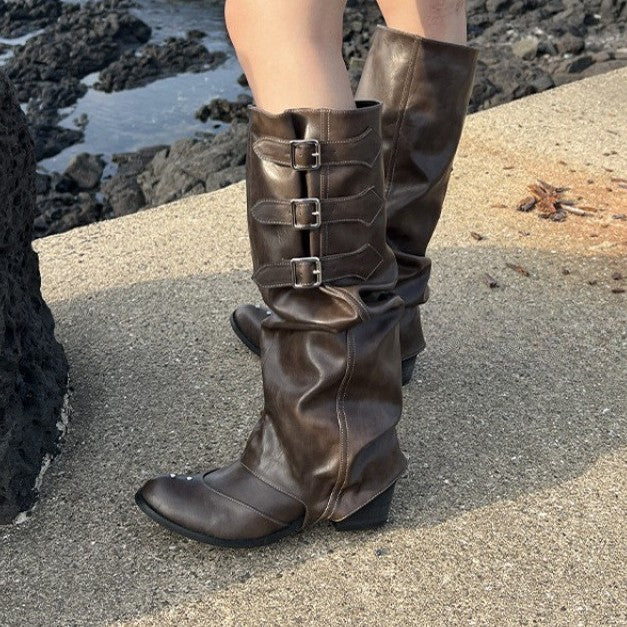 Iris Hartley | Slouch Knee-High Boots With Buckle Straps