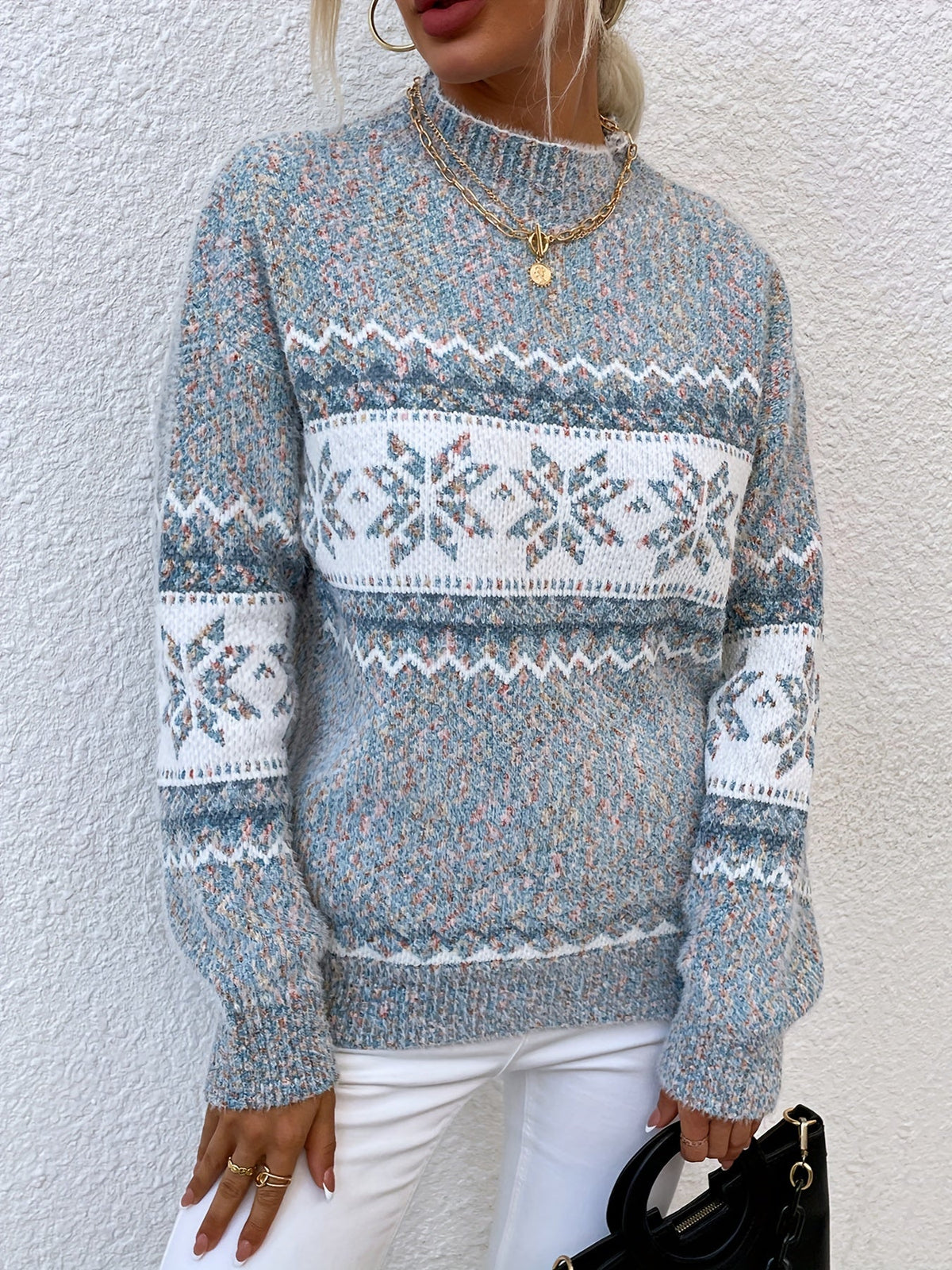 Cressida Ainsworth | Cozy Snowflake Mock-Neck Sweater