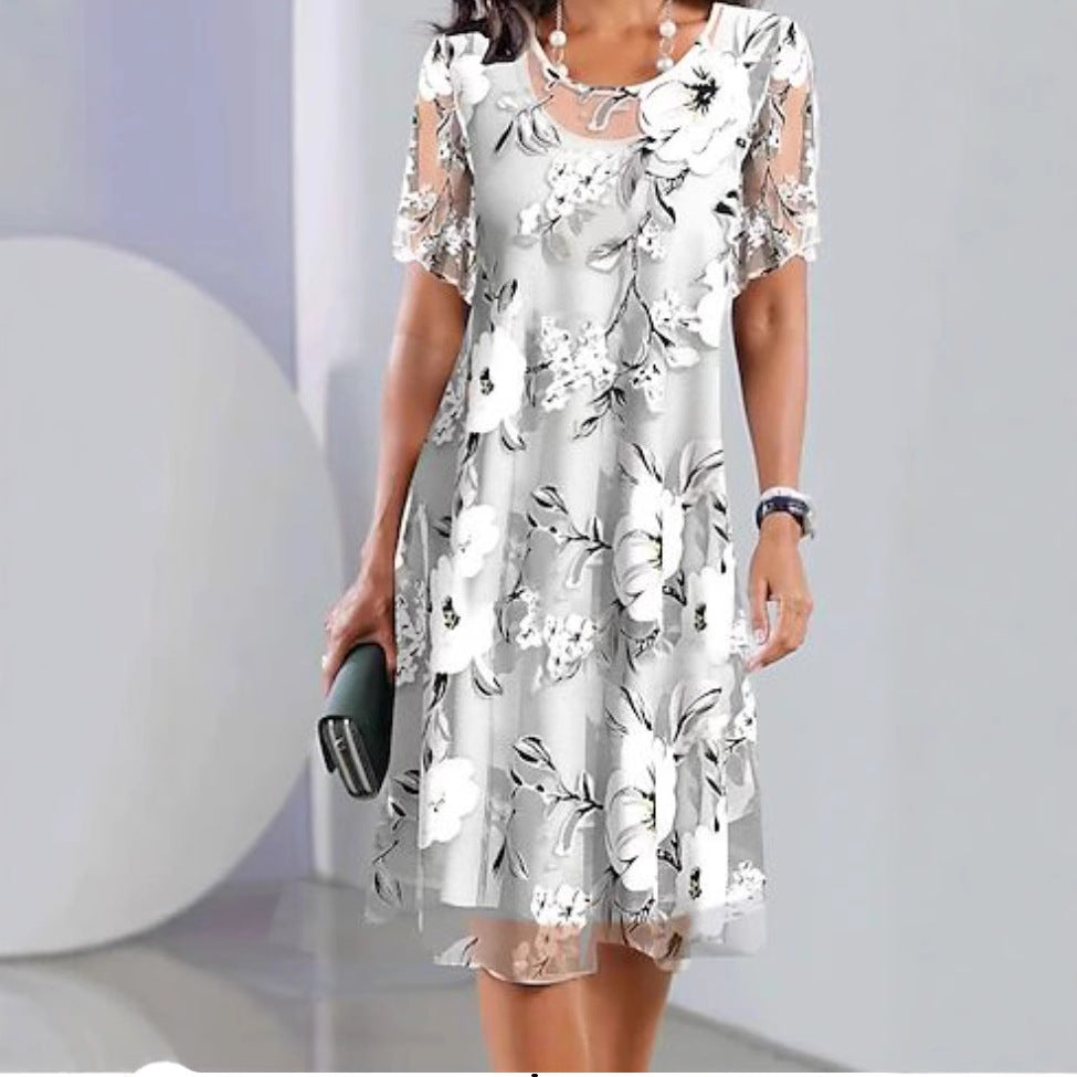 Nora Whitmore | Floral Mesh Midi Dress With Sheer Sleeves