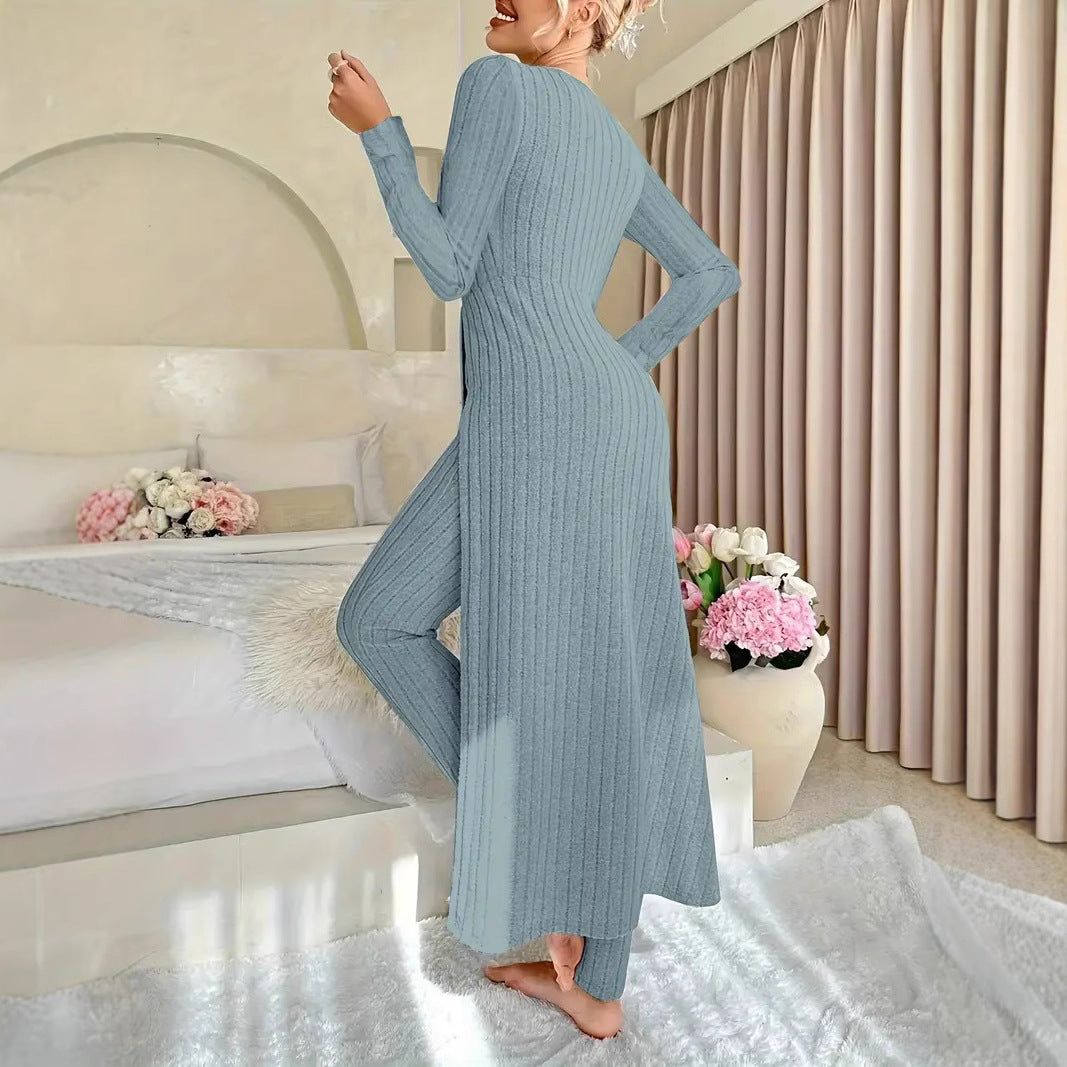 Lavinia Hartwell | Ribbed Knit Split Long Sleeve Two-Piece Set