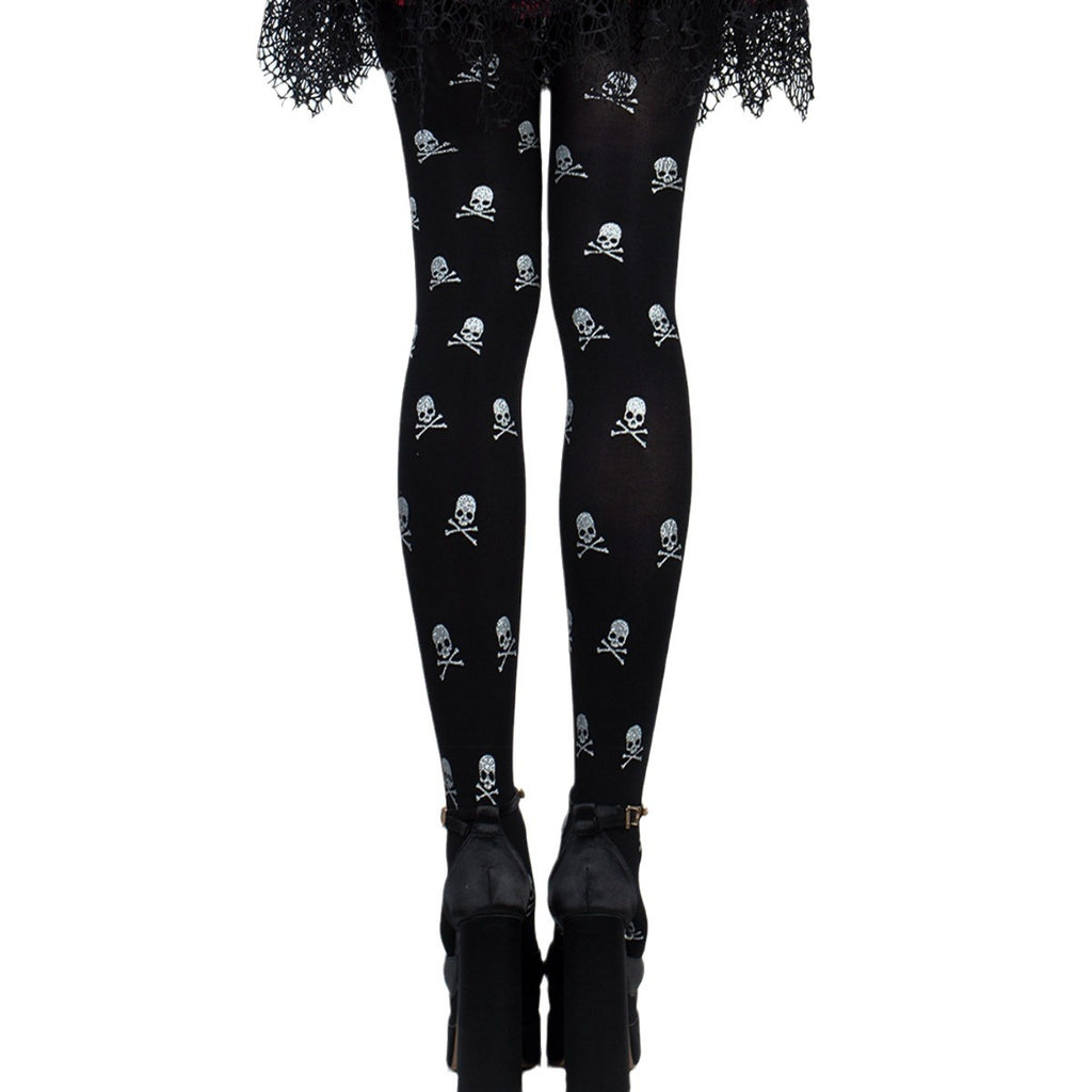 Eliza Marchbanks | Glitter Skull Print Halloween Tights