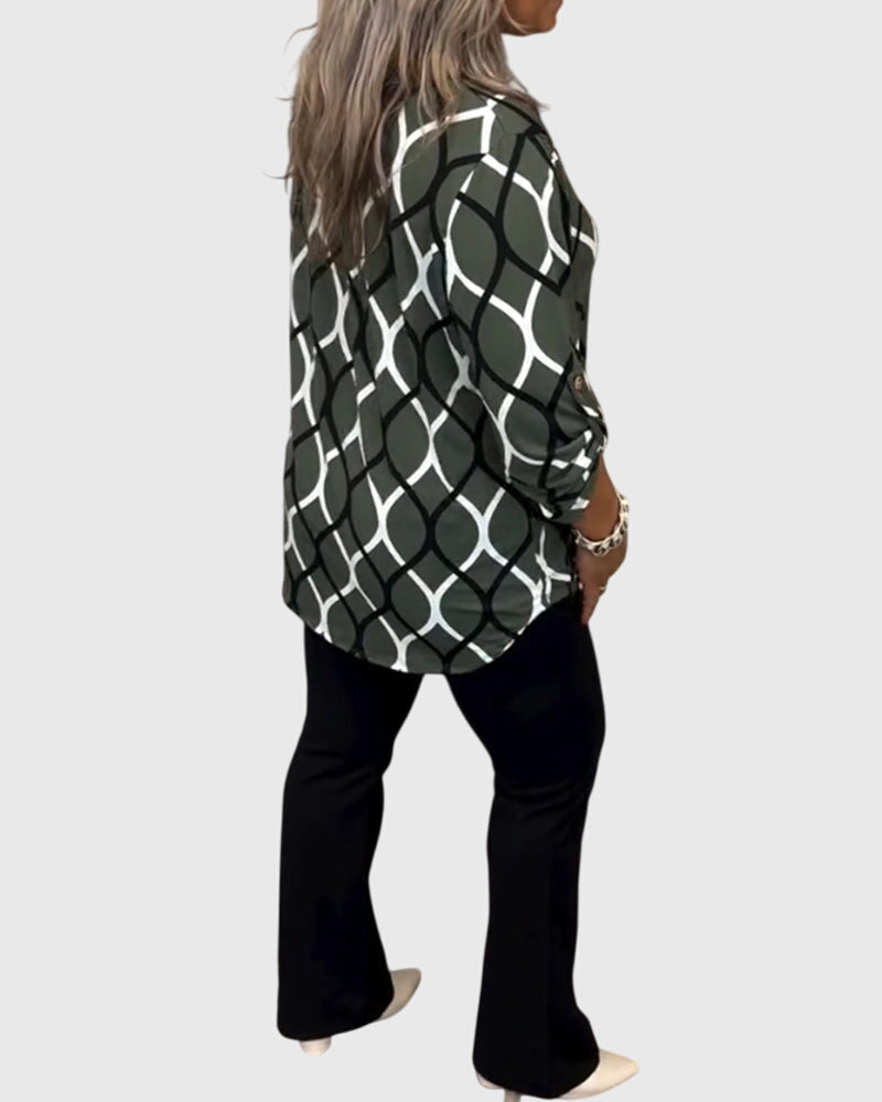 Freya Sutton | Geometric Print Blouse With V-Neck
