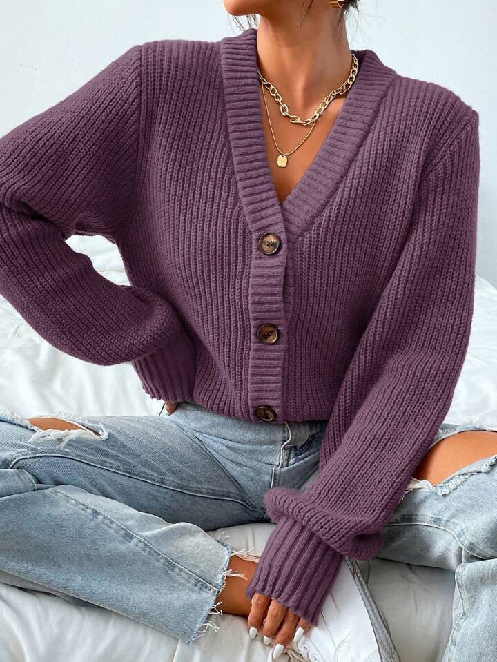 Edith Hargreaves | Green Ribbed Knit Button-Front Cardigan