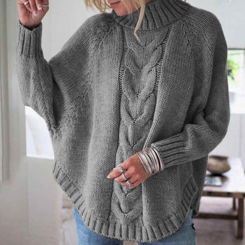 Philippa Kendrick | Cable Knit Batwing Sleeve Turtleneck Jumper