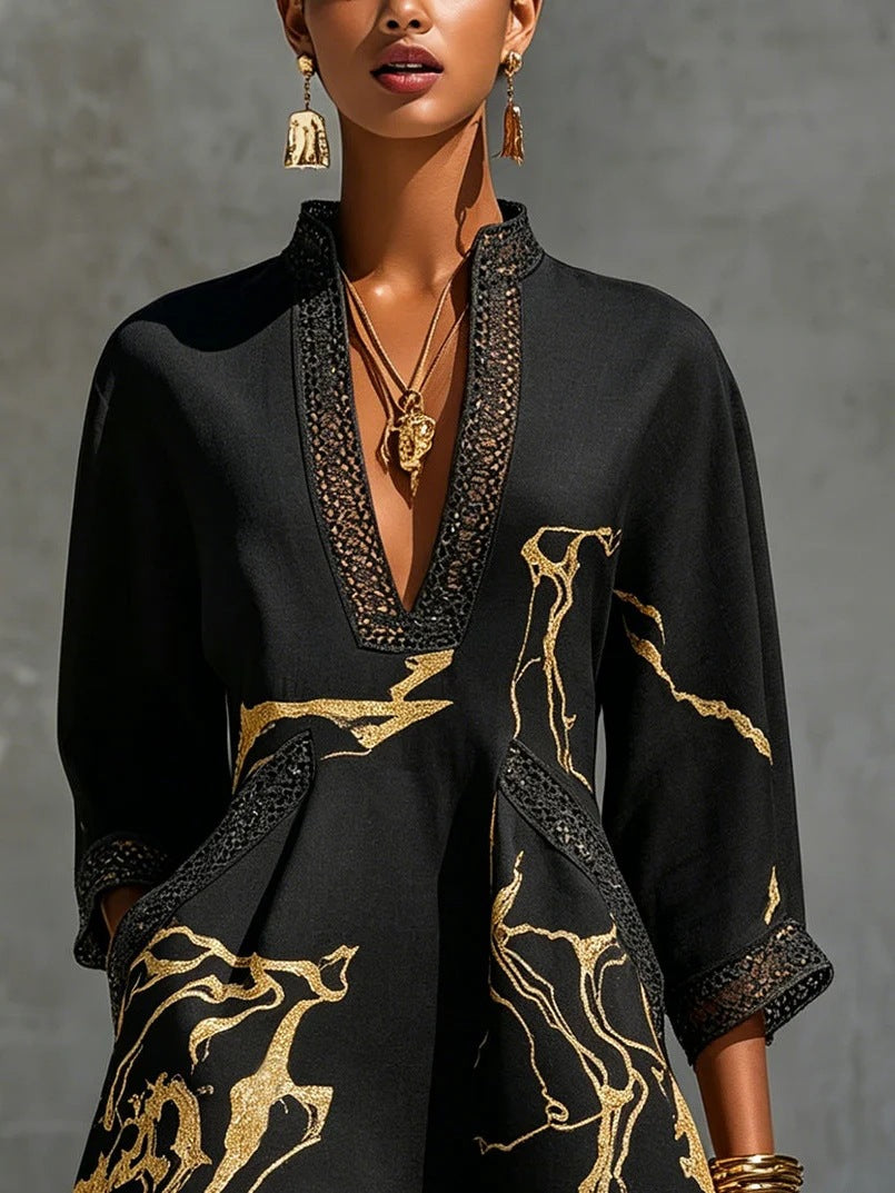 Imogen Kirkwood | Printed Summer Dress With Lace Trim