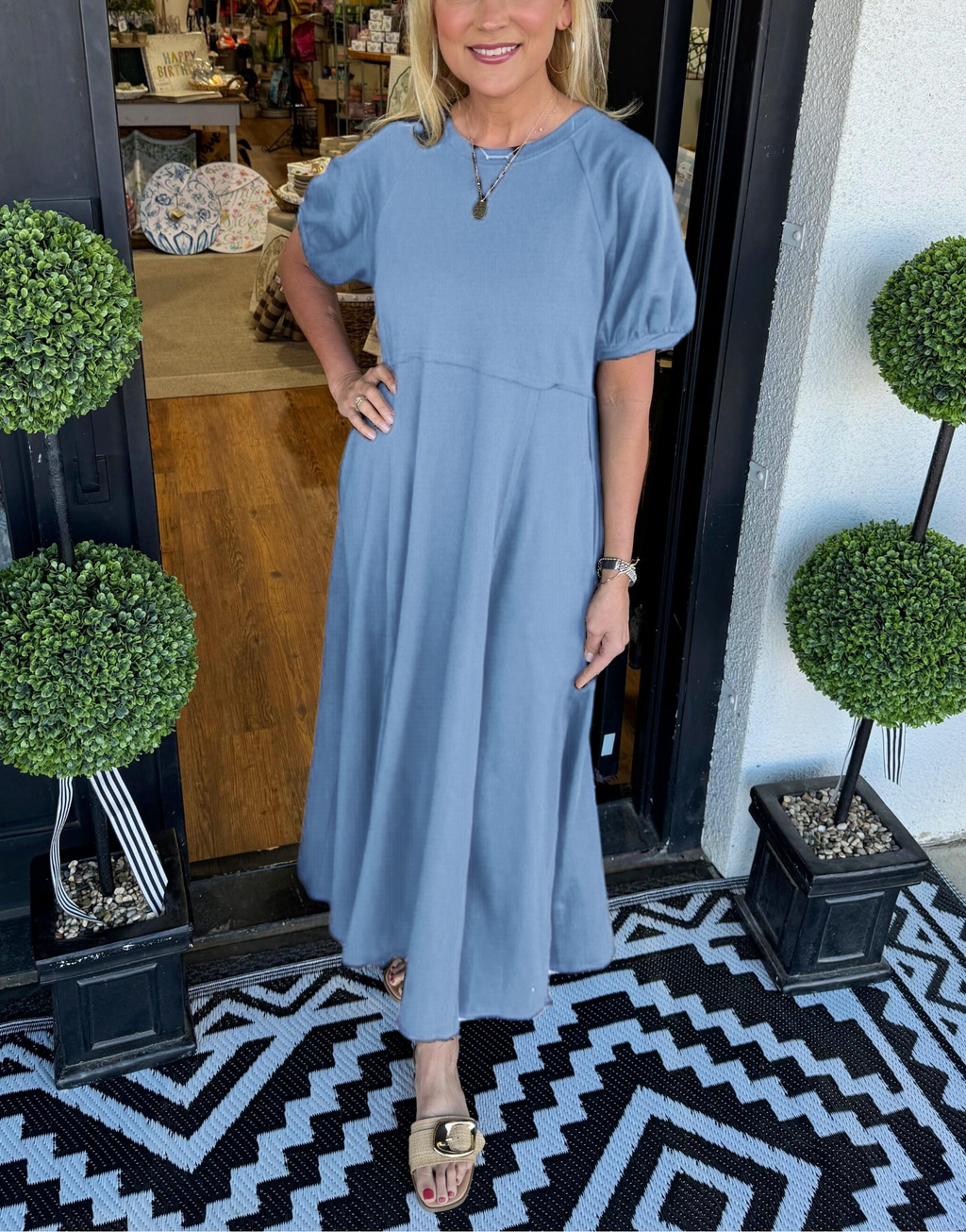 Nina Hargreaves | Puff Sleeve Maxi Dress in Navy