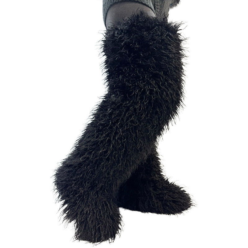 Marigold Ashcombe | Furry Over-The-Knee Flat Boots