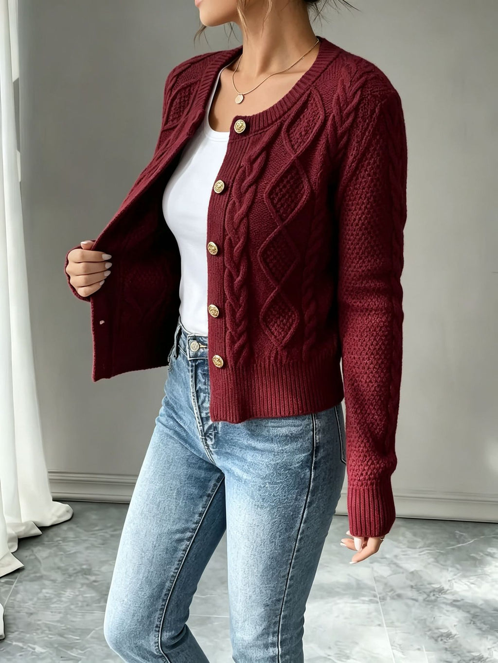 Rosalind Chapman | Navy Cable-Knit Button Cardigan