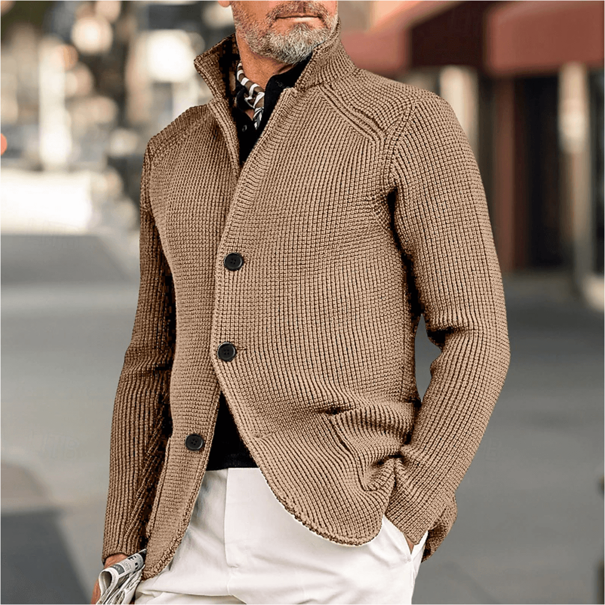 Duncan Ashwood | Olive Waffle-Knit Sweater With Button Front