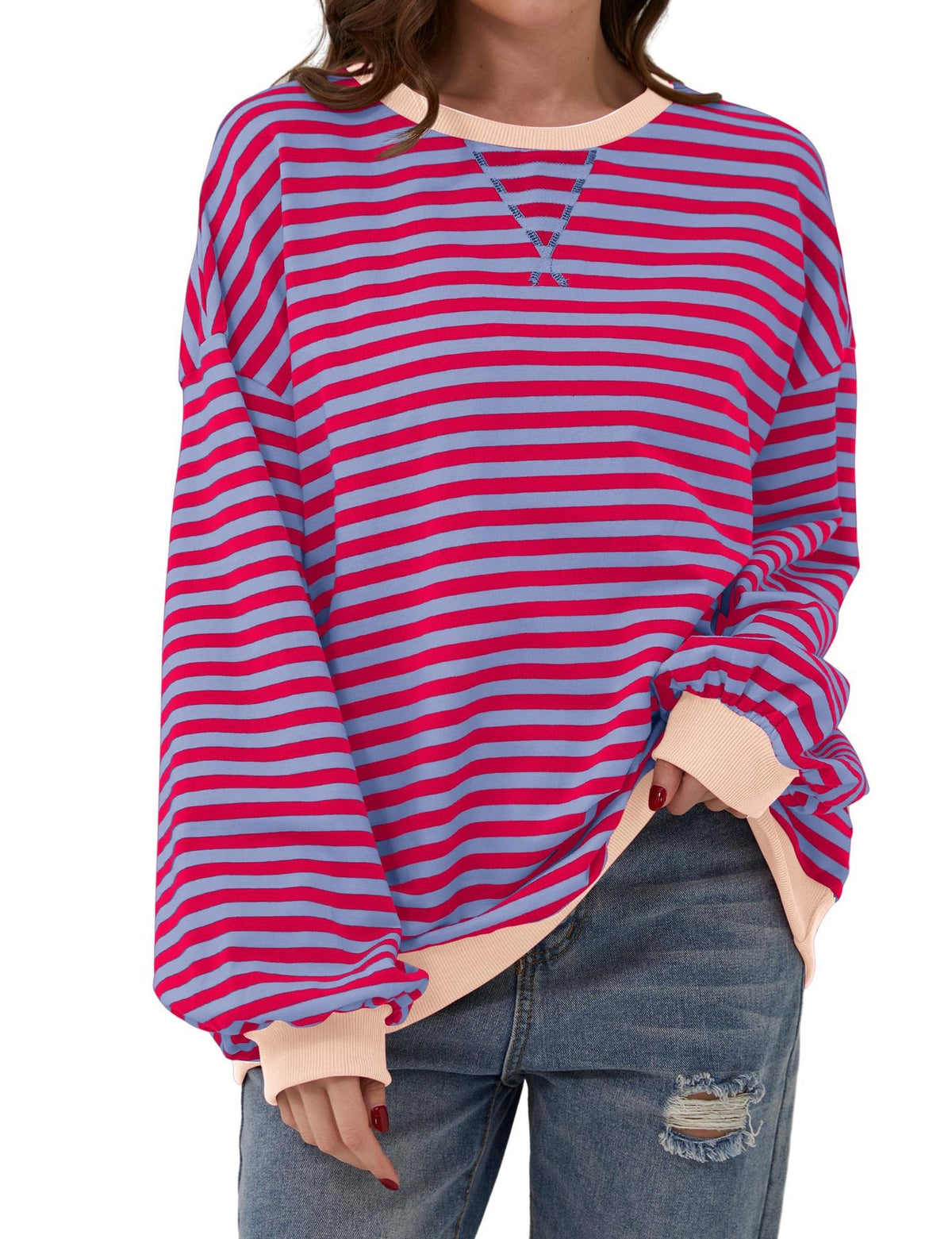 Eleanor Prescott | Striped Oversized Crew Neck Sweatshirt