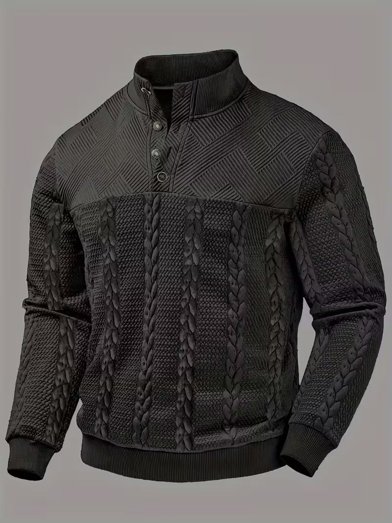 George Ellison | Cable-Knit Stand Collar Button Pullover