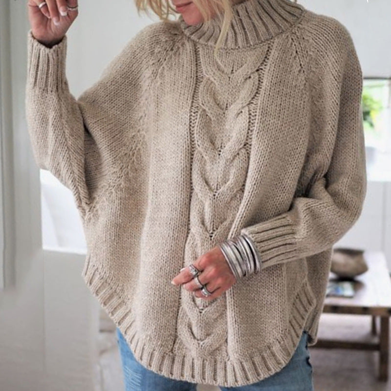 Philippa Kendrick | Cable Knit Batwing Sleeve Turtleneck Jumper