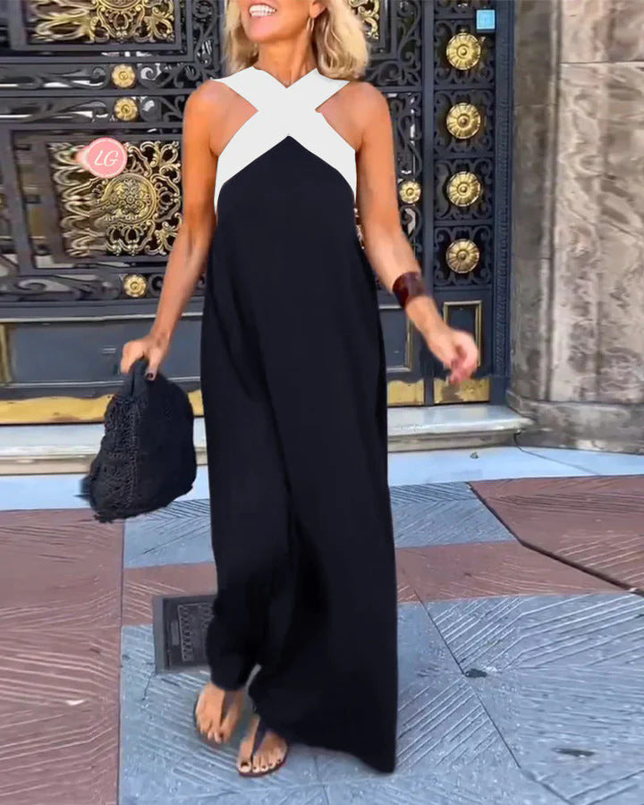 Charlotte Ferris | Cross-Strap Halter Maxi Dress