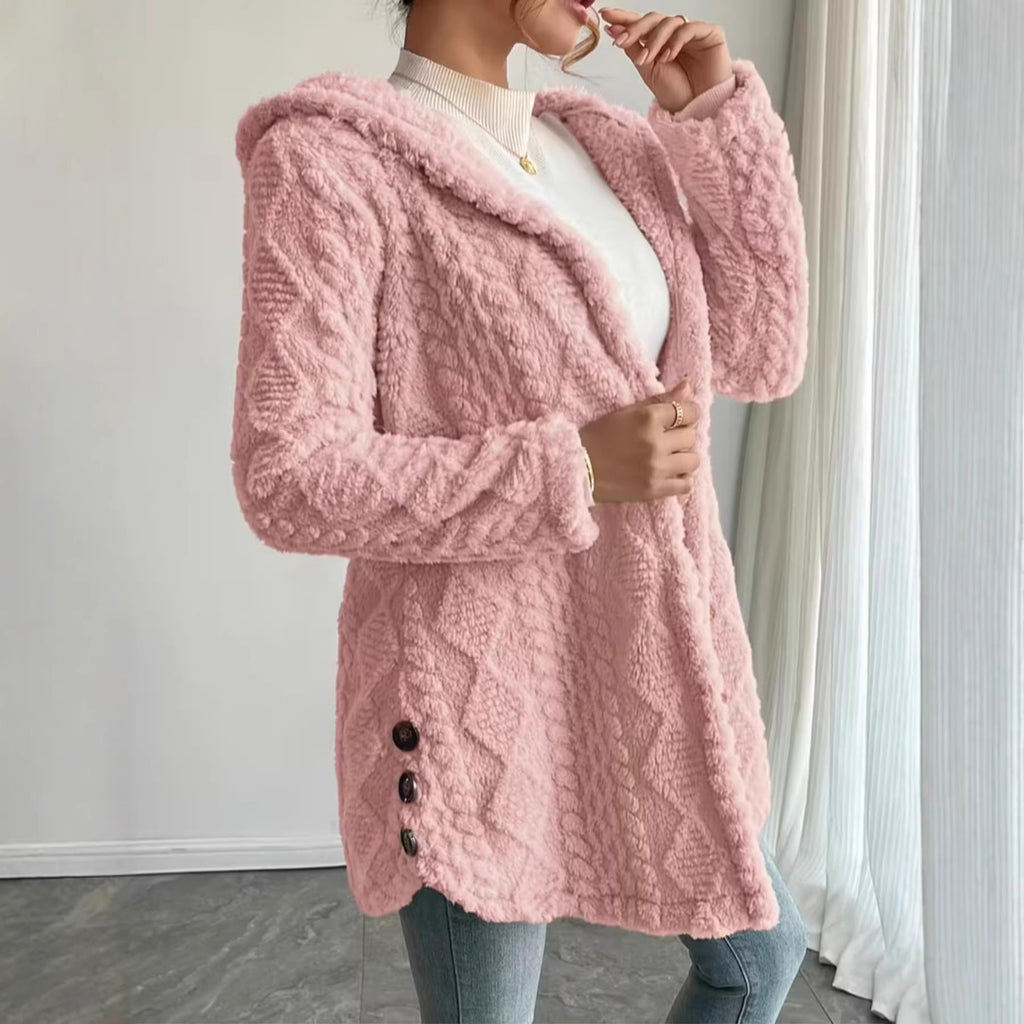 Tabitha Wilson | Hooded Textured Faux Fur Longline Cardigan