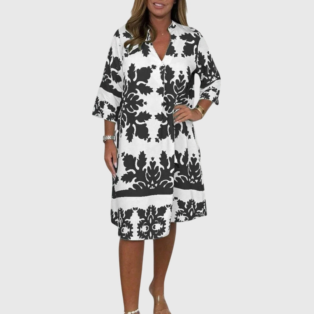 Beatrice Langley | Floral Print Summer Dress with V-Neck