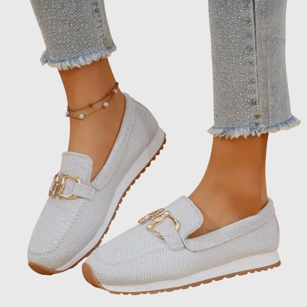 Poppy Merrick | Knit Horsebit Loafers with Gold Hardware