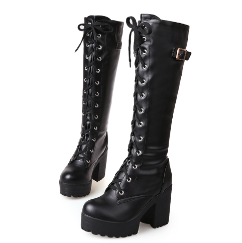 Georgia Fenn | Chunky Heel Knee-High Boots With Lace-Up Detail