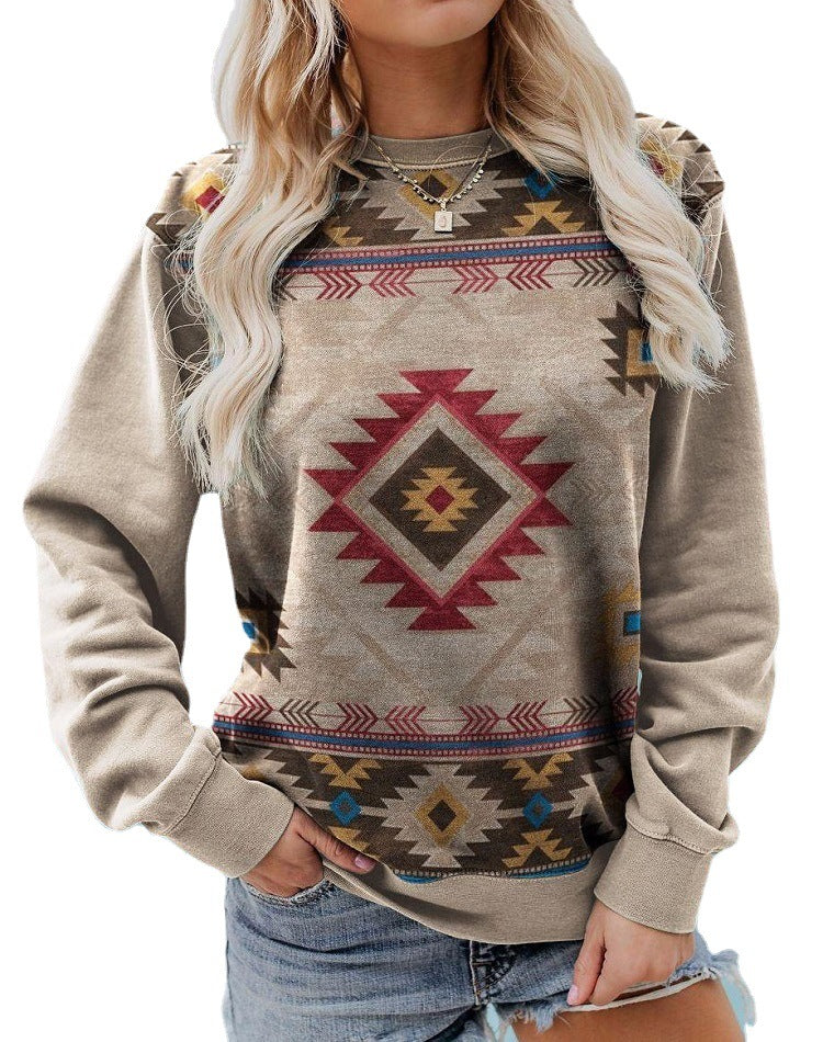 Emmeline Barclay | Aztec Bull Skull Print Crew Neck Sweatshirt