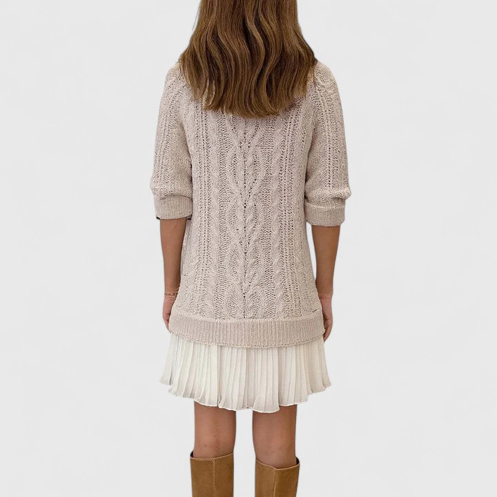 Marnie Ashford | Cable Knit Sweater Dress With Pleated Hem