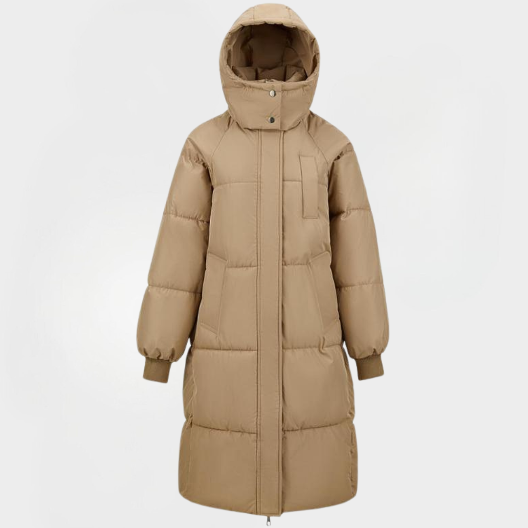 Women's Long Hooded Puffer Winter Coat - Premium-BEIGE