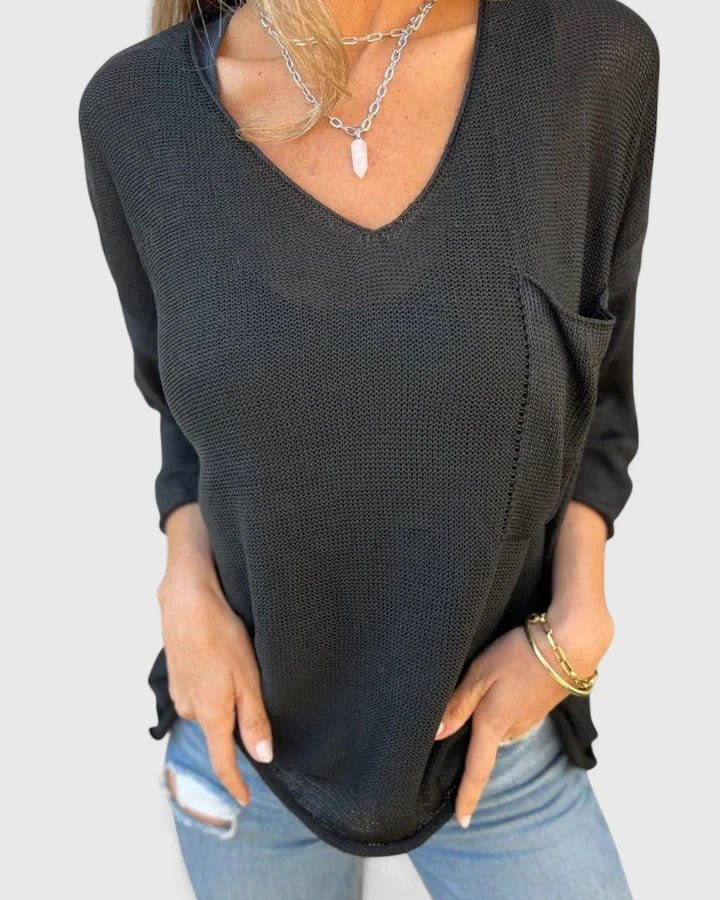 Bridget Fairfax | Green Knit V-Neck Sweater With Pocket